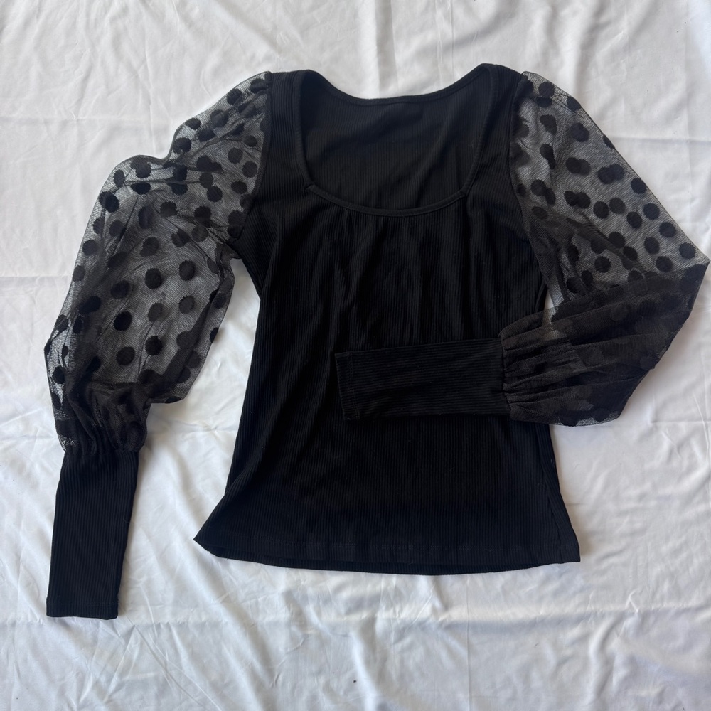 Polka Dot Mesh Puff-Sleeve Long Sleeve Top | Layering Twee Whimsigoth